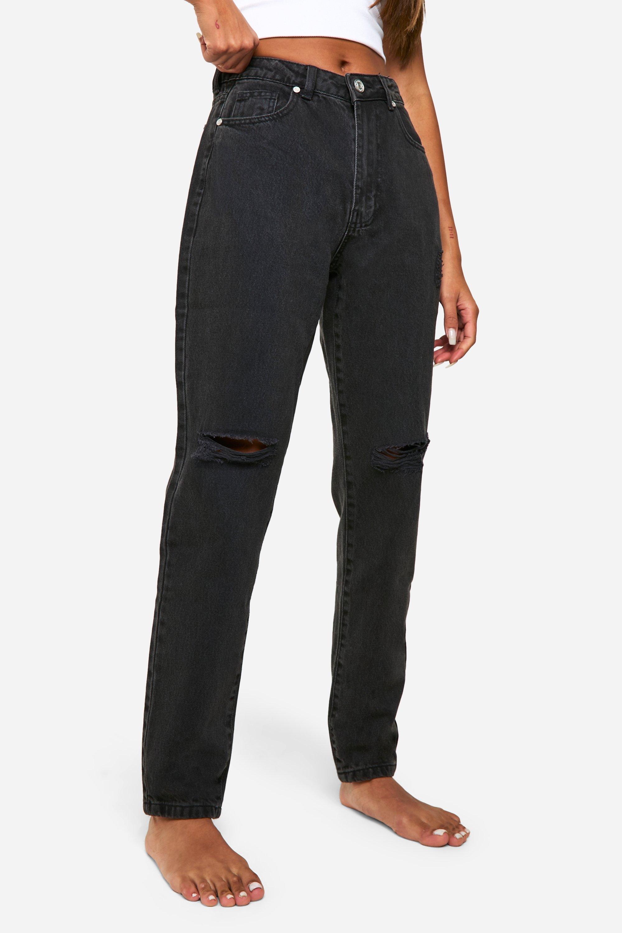 Boohoo Basics 32 Inch Leg High Waisted Ripped Mom Jeans